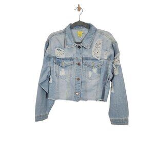 Daisy Distressed Cropped Jean‎ Jacket in Medium Denim Wash - Size Medium
